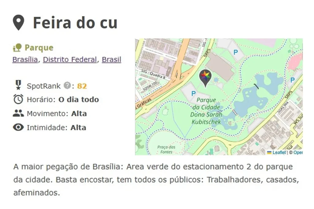 Feira do C*, Rua do Chupa-Chupa e mais: mapa revela 432 pontos de pegação no DF