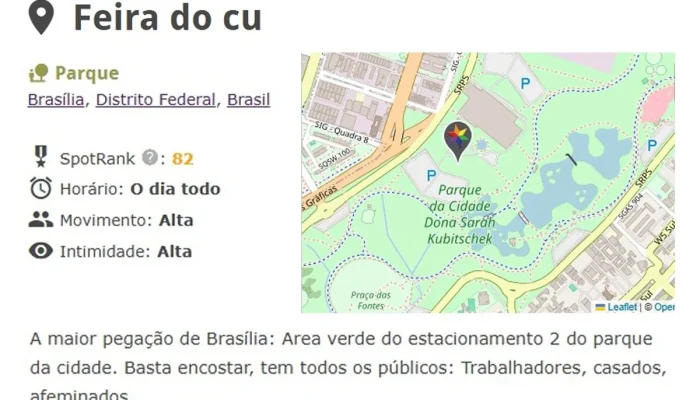 Feira do C*, Rua do Chupa-Chupa e mais: mapa revela 432 pontos de pegação no DF